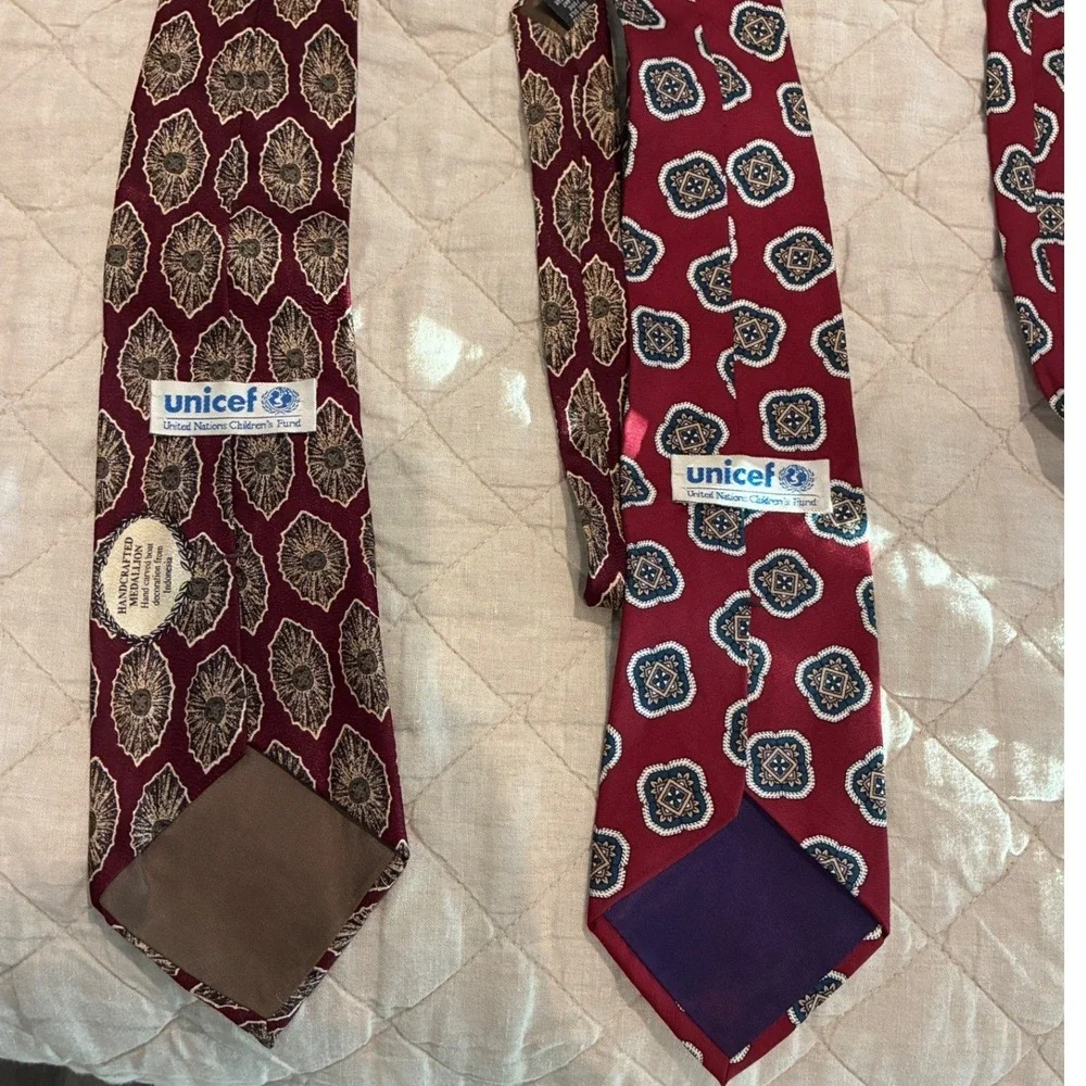 Vintage UNICEF Medallion Tie Lot 2 Historical Academic Teacher Antique Necktie